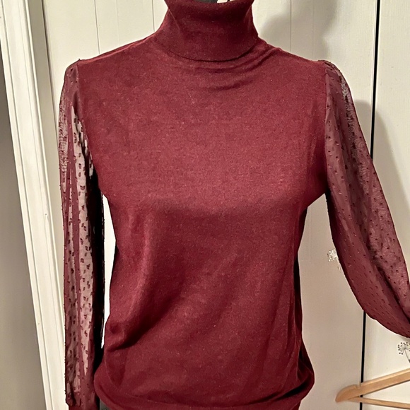 RW&CO. Burgundy turtleneck Sweater with Lace Sleeves - Picture 6 of 7